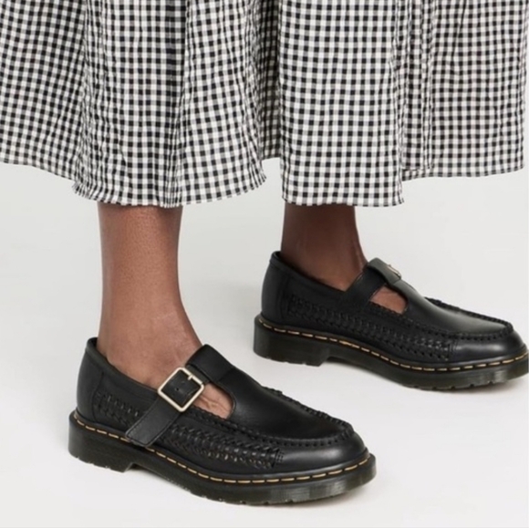 Dr. Martens Black Leather Adrian Woven T-Bar Mary Jane Size 10 Women's / 9 Mens - Picture 2 of 9
